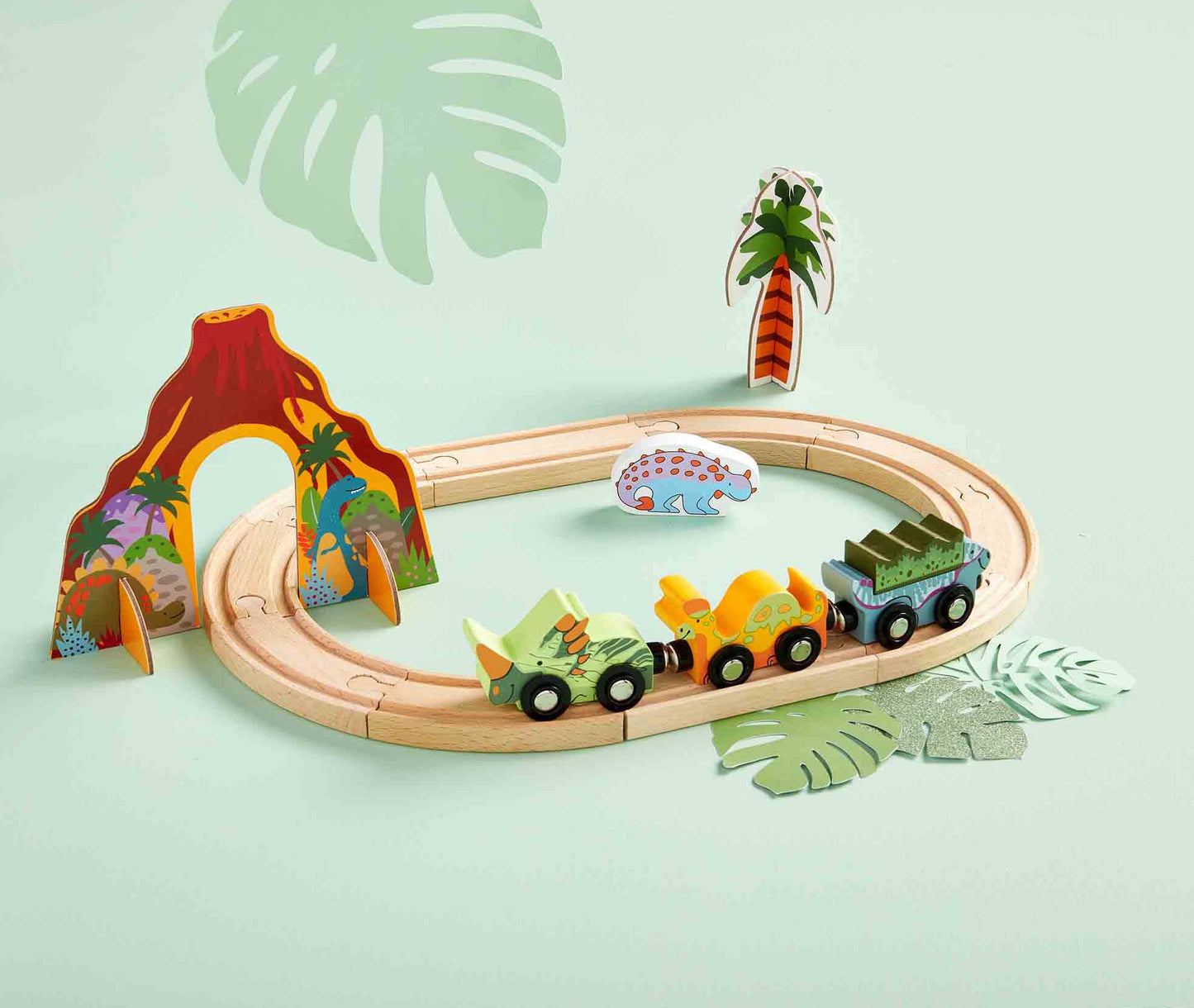 Wood Dino Train Set