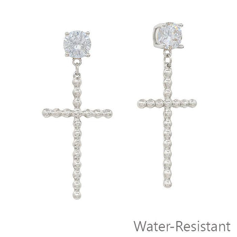 Water Resistant Crystal Stud with Silver Studded Cross 2