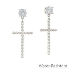 Water Resistant Crystal Stud with Silver Studded Cross 2