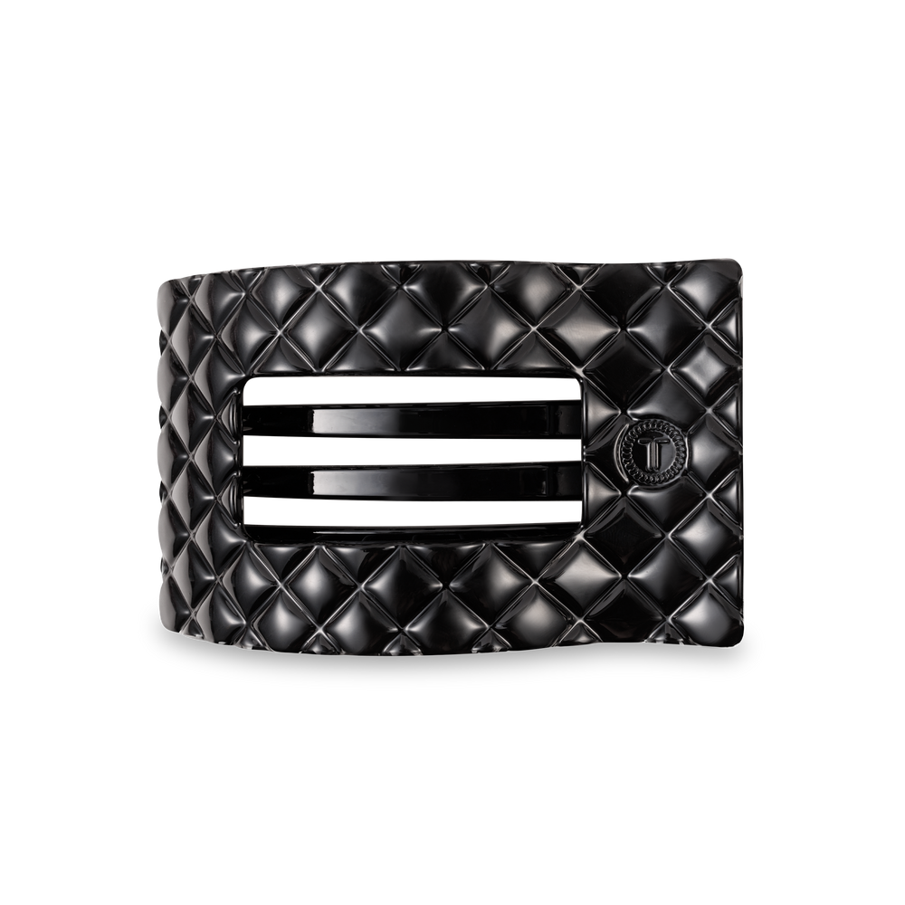 TELETIES - Flat Rectangle Hair Clip | Medium | Jet Black Quilted
