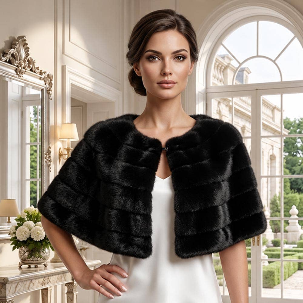 Plush Faux Fur Layered Cape Wrap