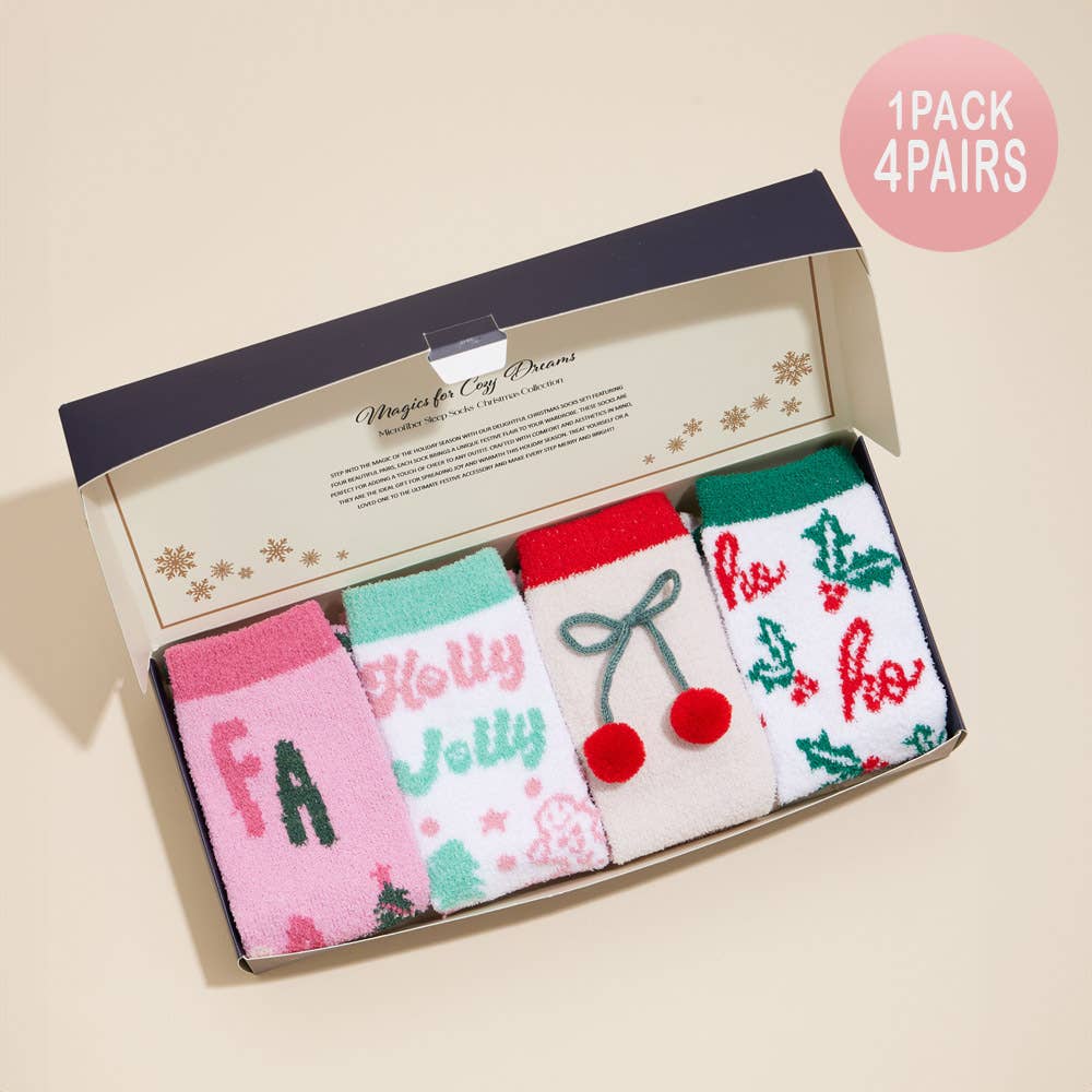 4 Pairs - Holly Jolly Christmas Bundle Gift Socks Set