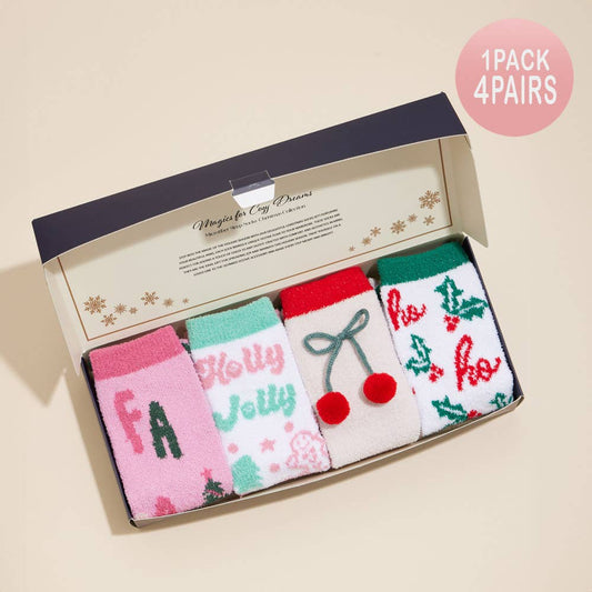 4 Pairs - Holly Jolly Christmas Bundle Gift Socks Set