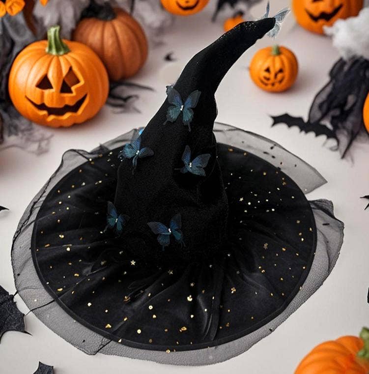 Velvet Butterfly Mesh Witch Hat