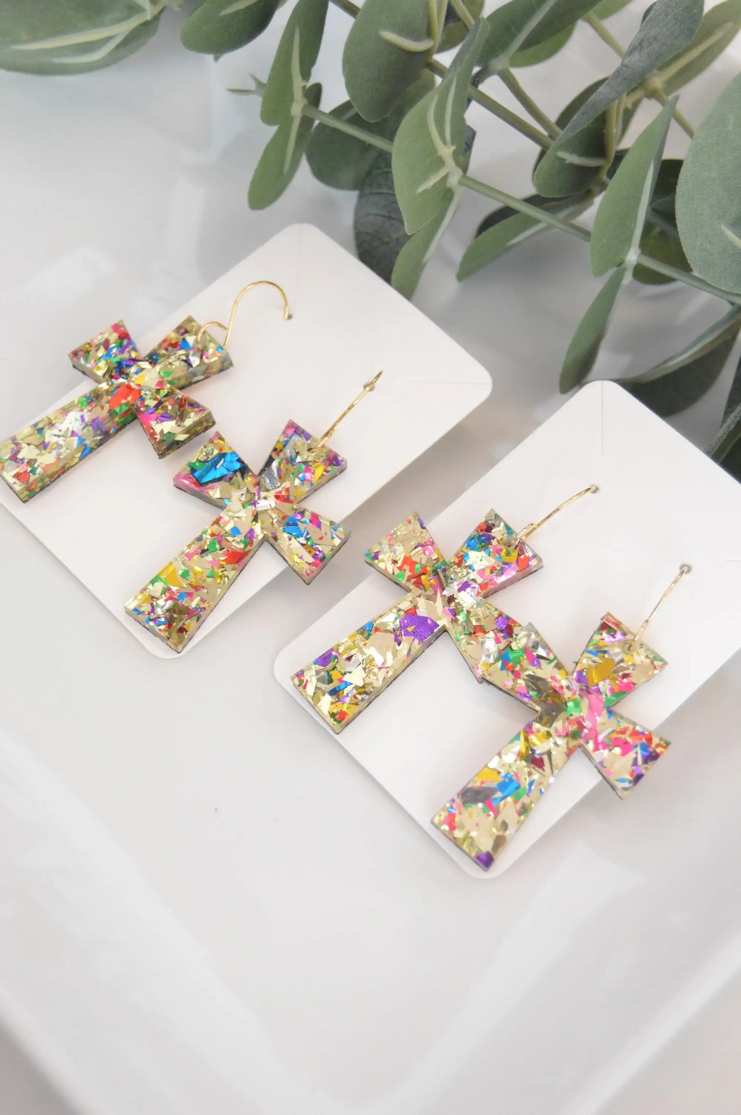 Gold Cross Confetti Earrings