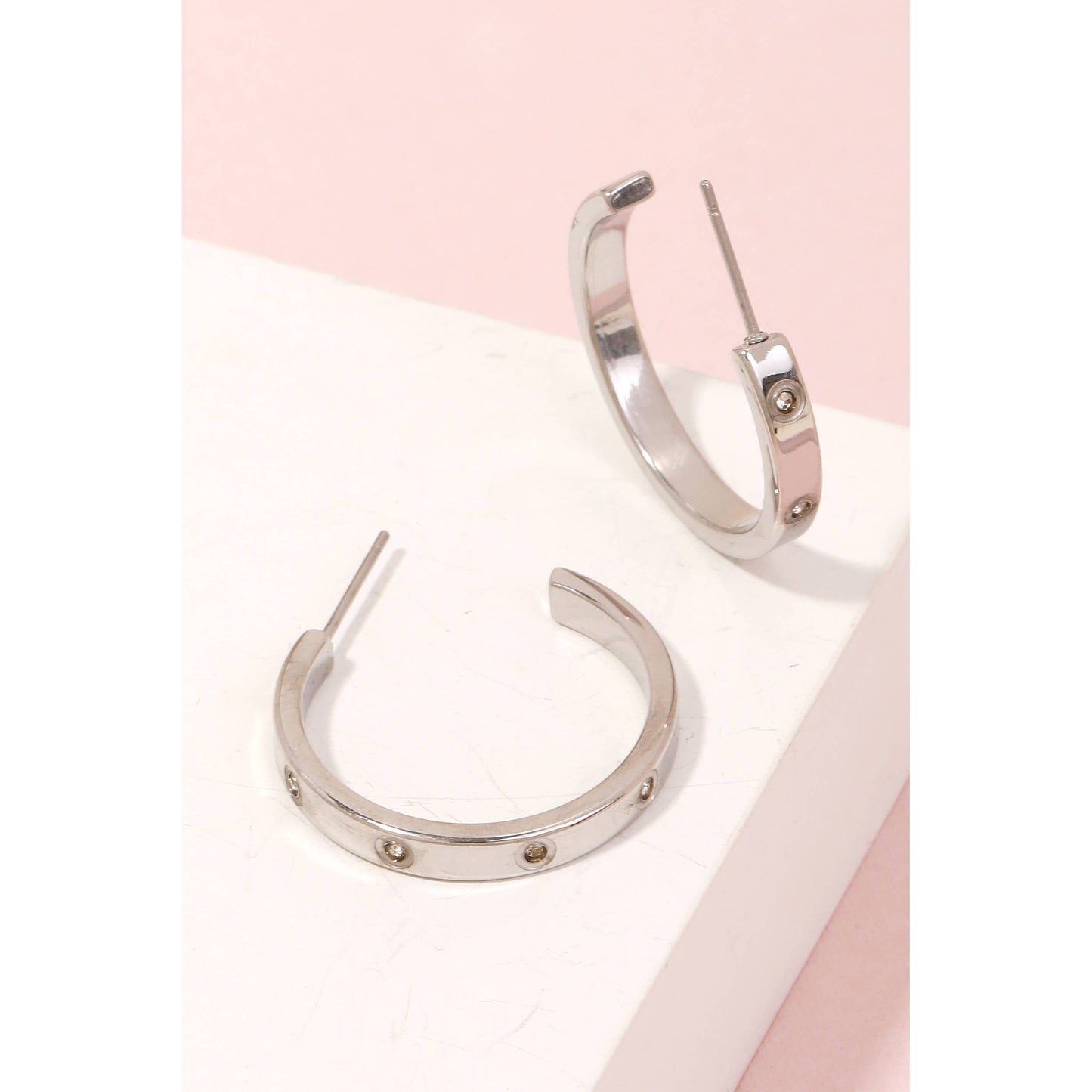 Medium Rhinestone Studded Hoop Earrings
