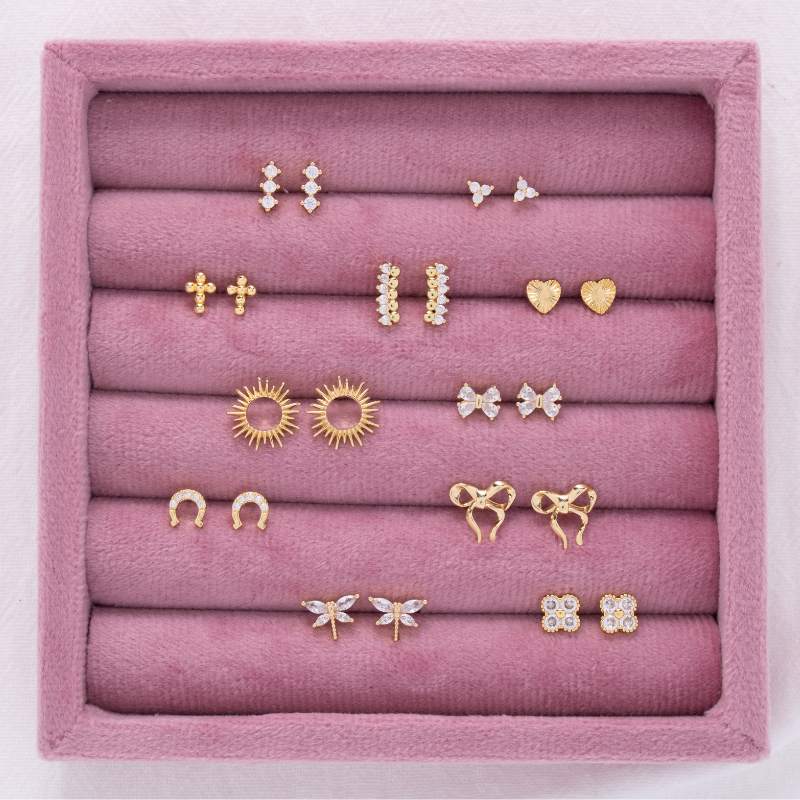 Delicate Dots & CZ Studs On Velvet Tag