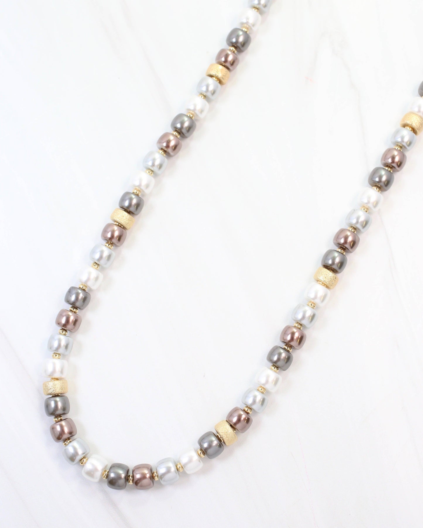 Cordova Glass Beaded Necklace Pearl Gunmetal