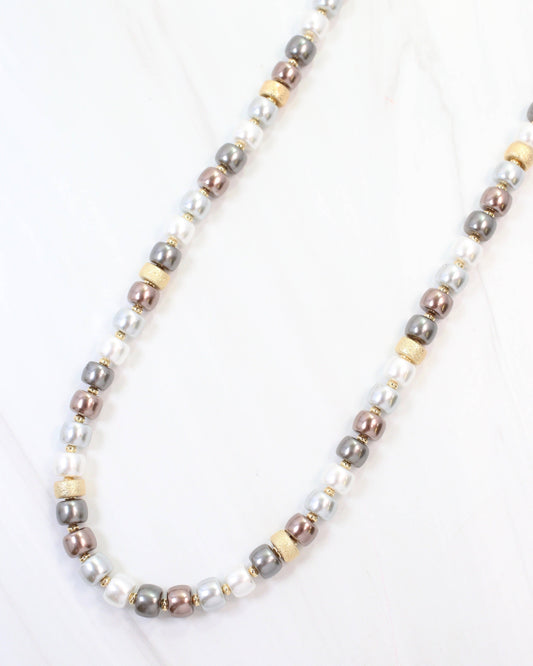 Cordova Glass Beaded Necklace Pearl Gunmetal