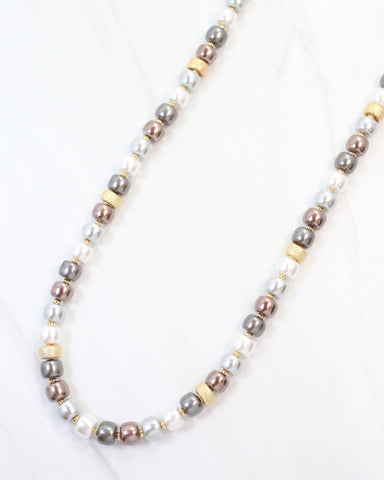 Cordova Glass Beaded Necklace Pearl Gunmetal