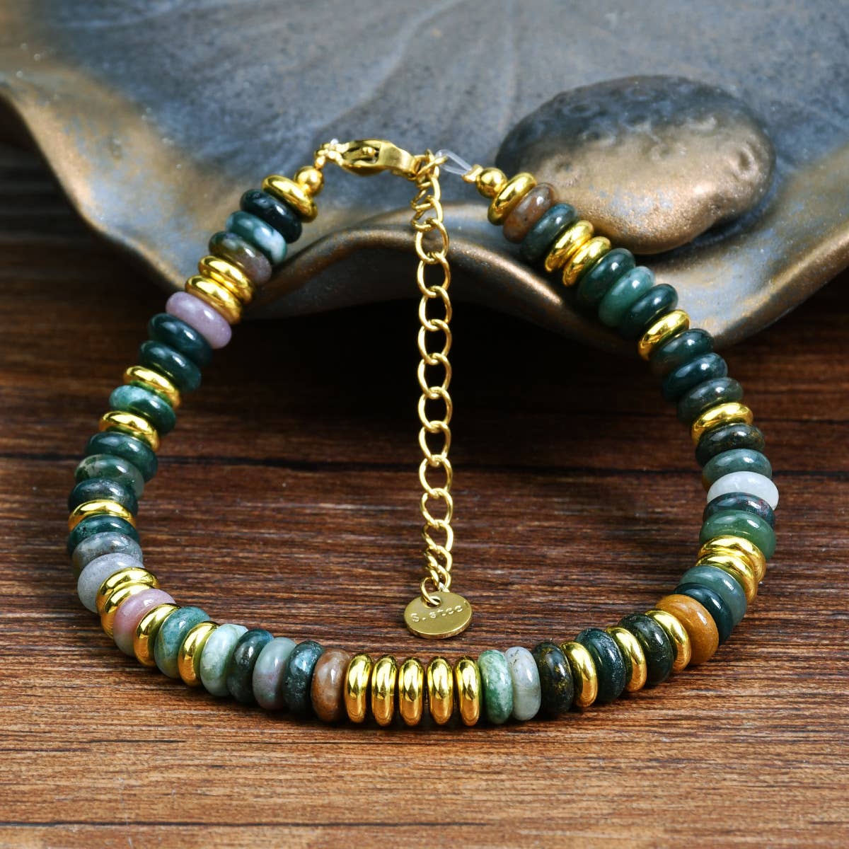 Boho Colorful Stone Beaded Gold Accent Bracelet