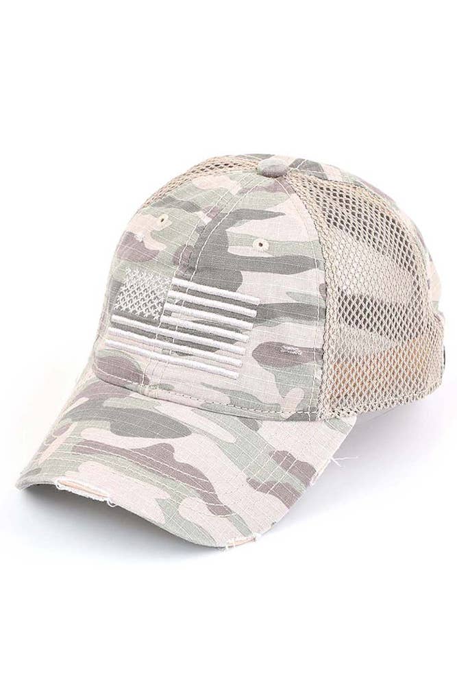 C.C American Flag Embroidery Camo Baseball Cap