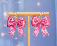 Pink Disco Ball Bow Earrings