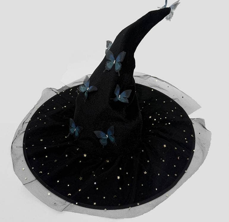 Velvet Butterfly Mesh Witch Hat
