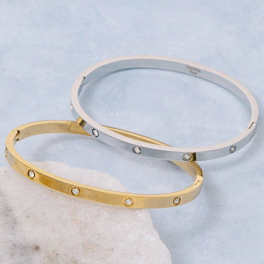 CZ Studded Gold Plated Bangle Bracelet