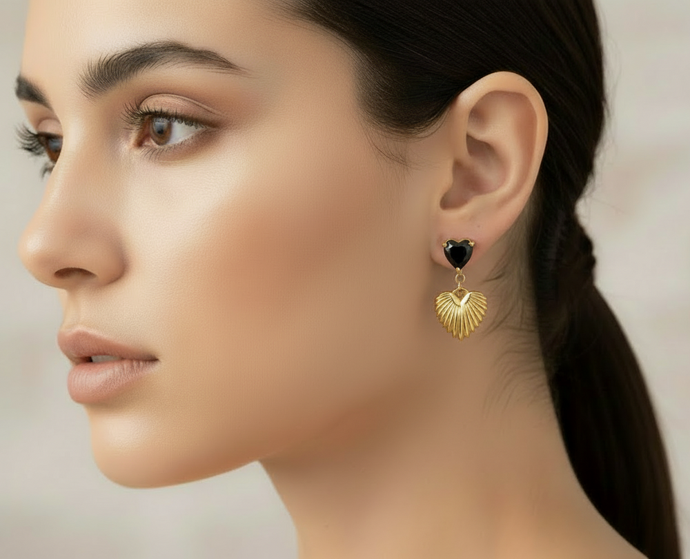 Black Heart Drop Earrings