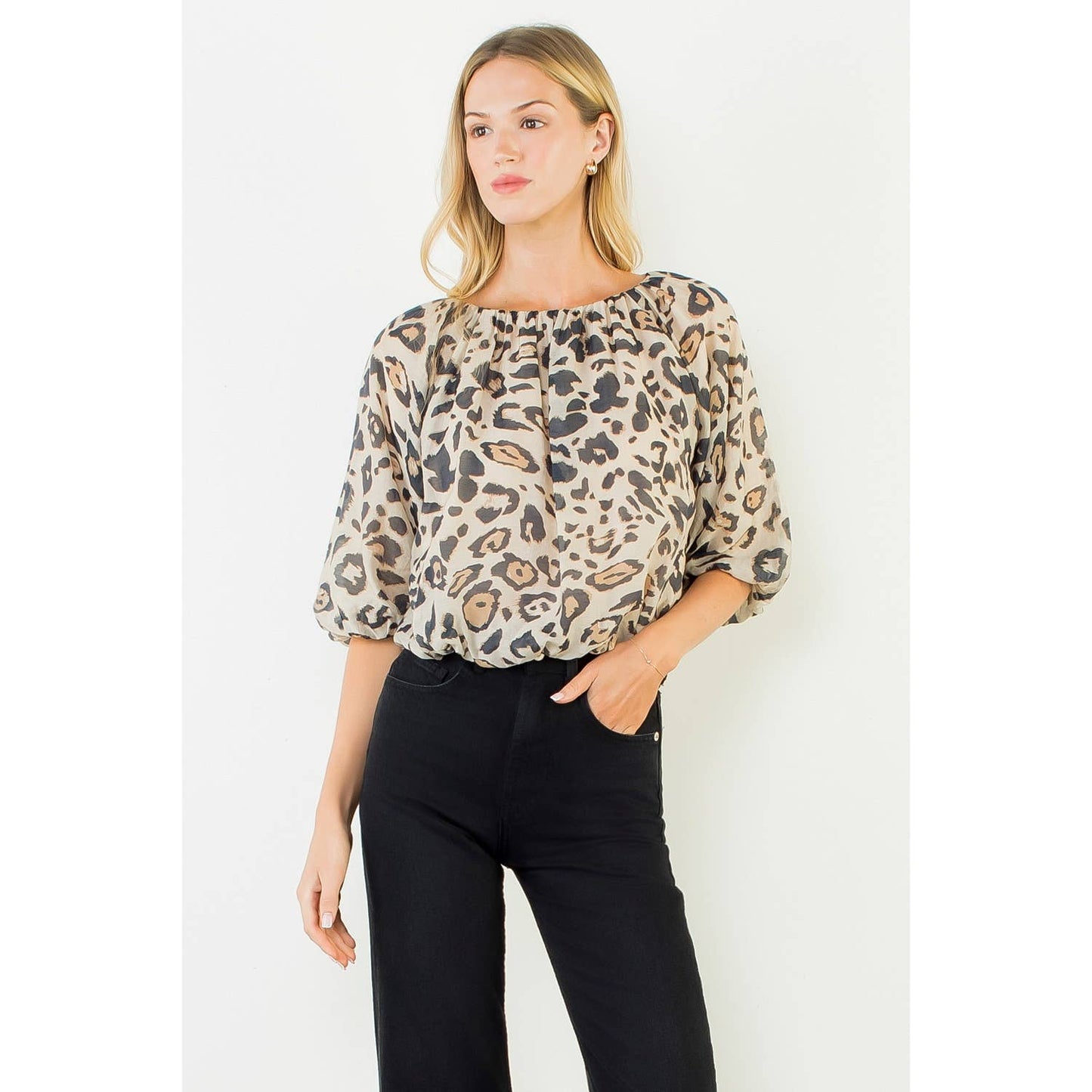 THML Animal Print Puff Sleeve Top