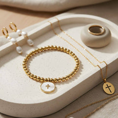 Cross Accented Shell Charm Stretch Bracelet