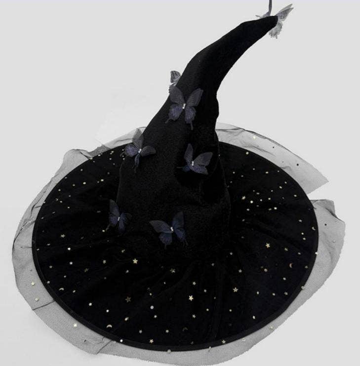 Velvet Butterfly Mesh Witch Hat