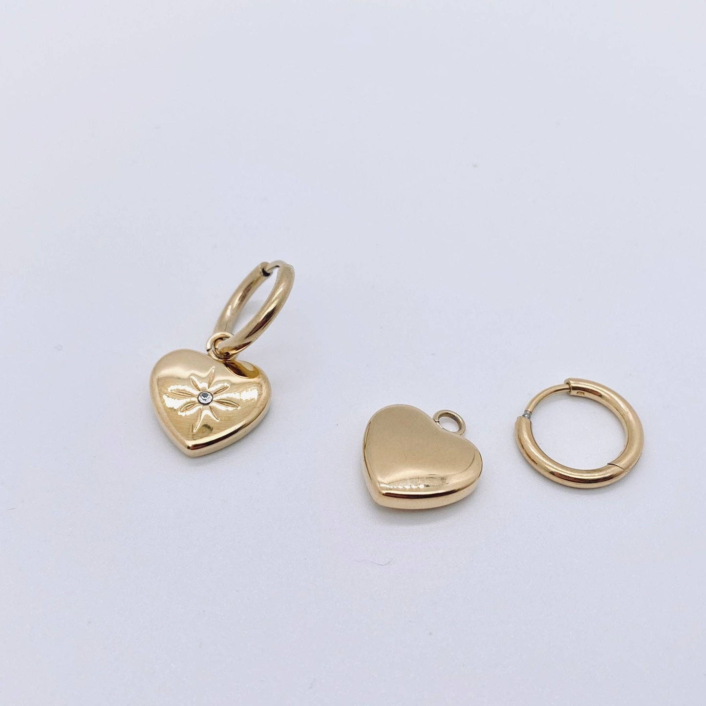 18K Gold Plated Heart Huggie Earrings