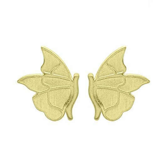 Gold butterfly-shaped earrings on a white background