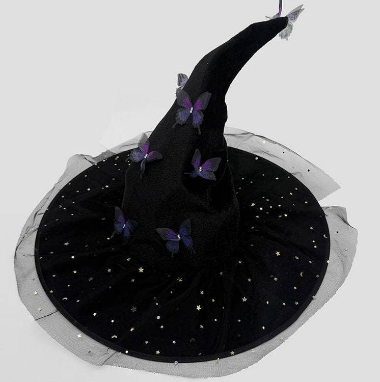 Velvet Butterfly Mesh Witch Hat