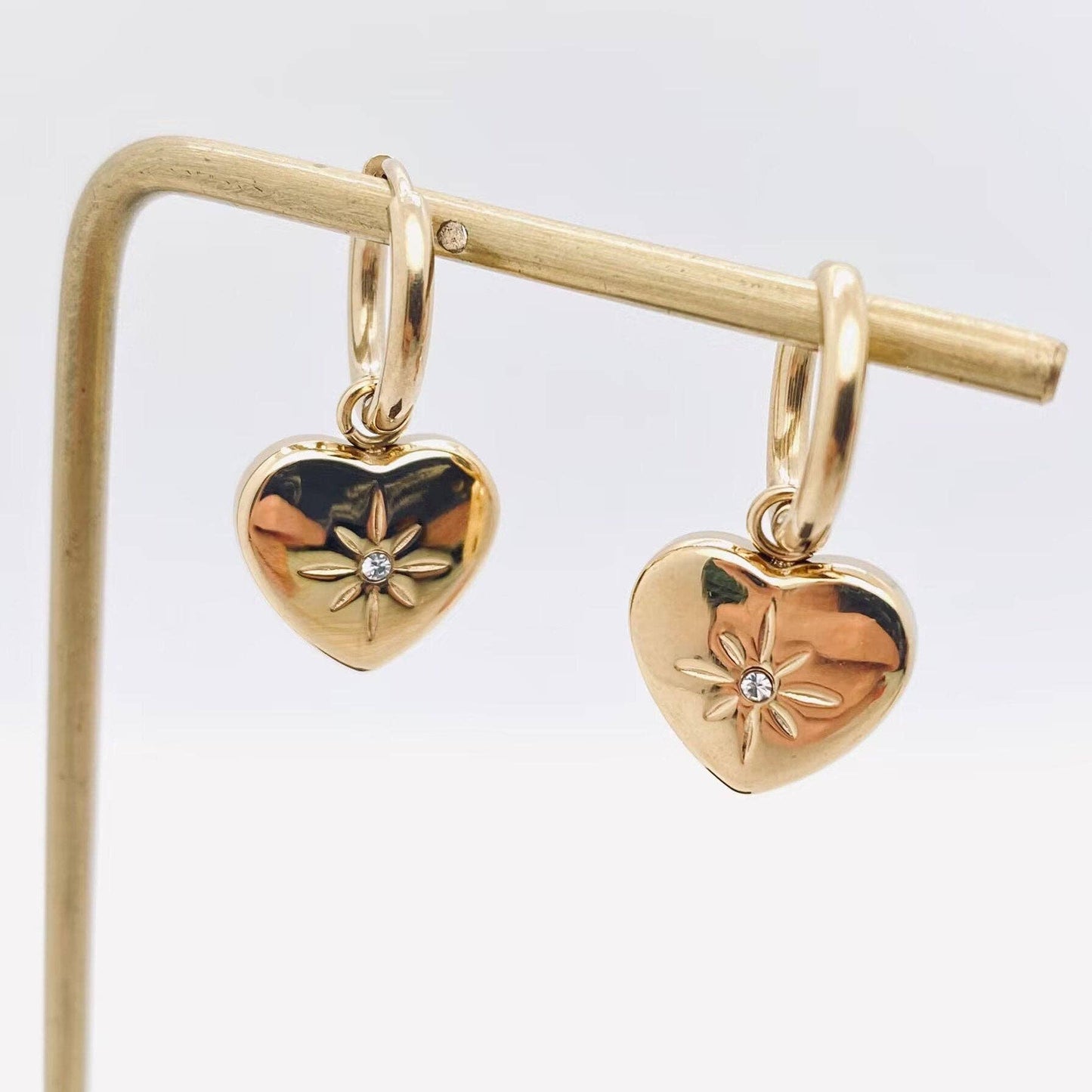 18K Gold Plated Heart Huggie Earrings