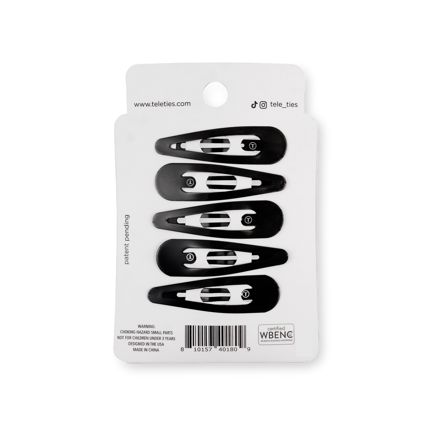 TELETIES - Snap Clip | Jet Black | 6 Count