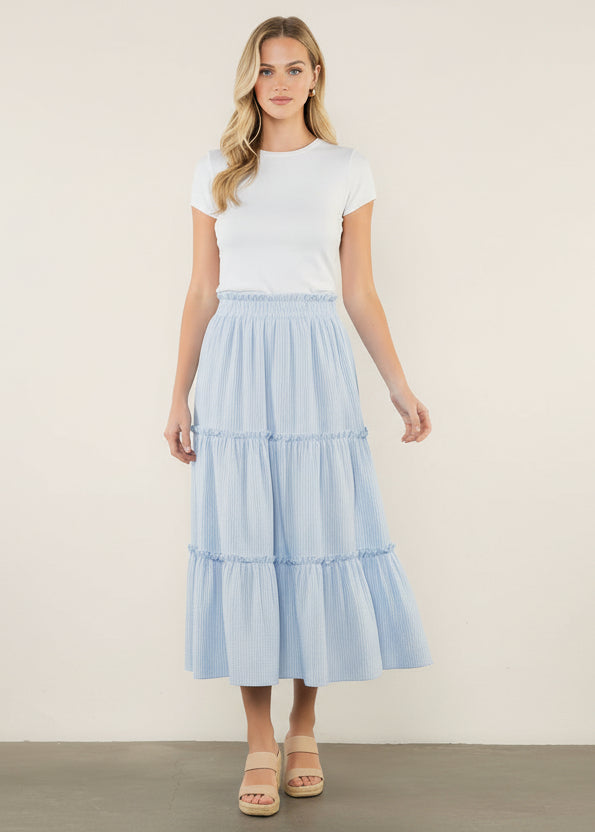 THML Tiered Striped Elastic Waist Skirt