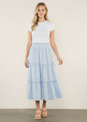 THML Tiered Striped Elastic Waist Skirt