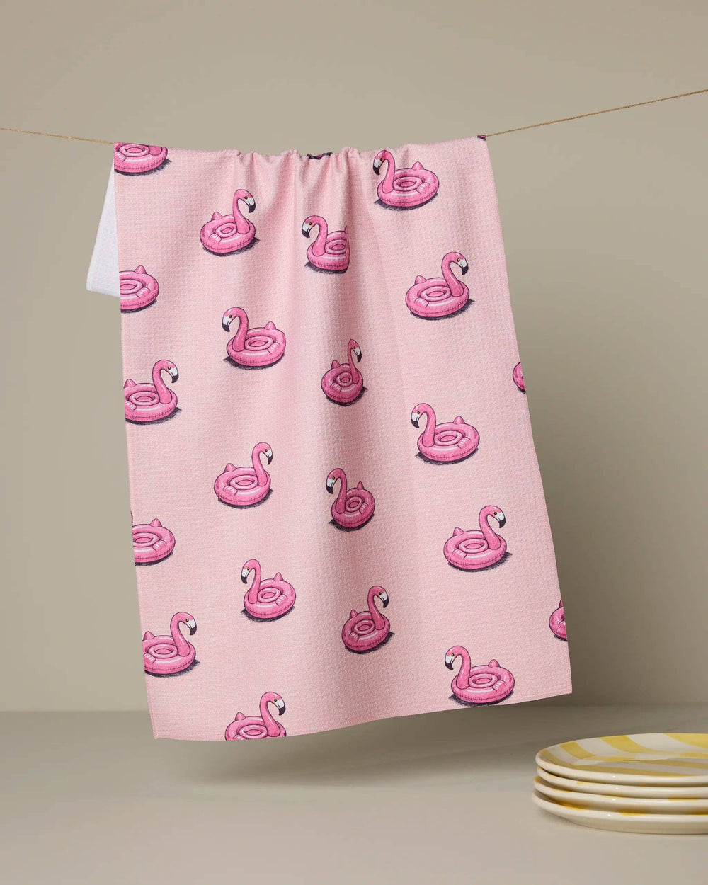 Geometry - Flamingo Floatie Tea Towel