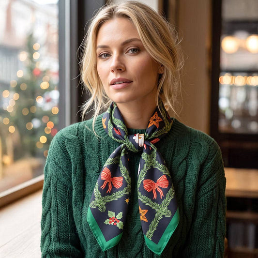 Vintage Christmas Bow Santa Pattern Square Bandana Scarf