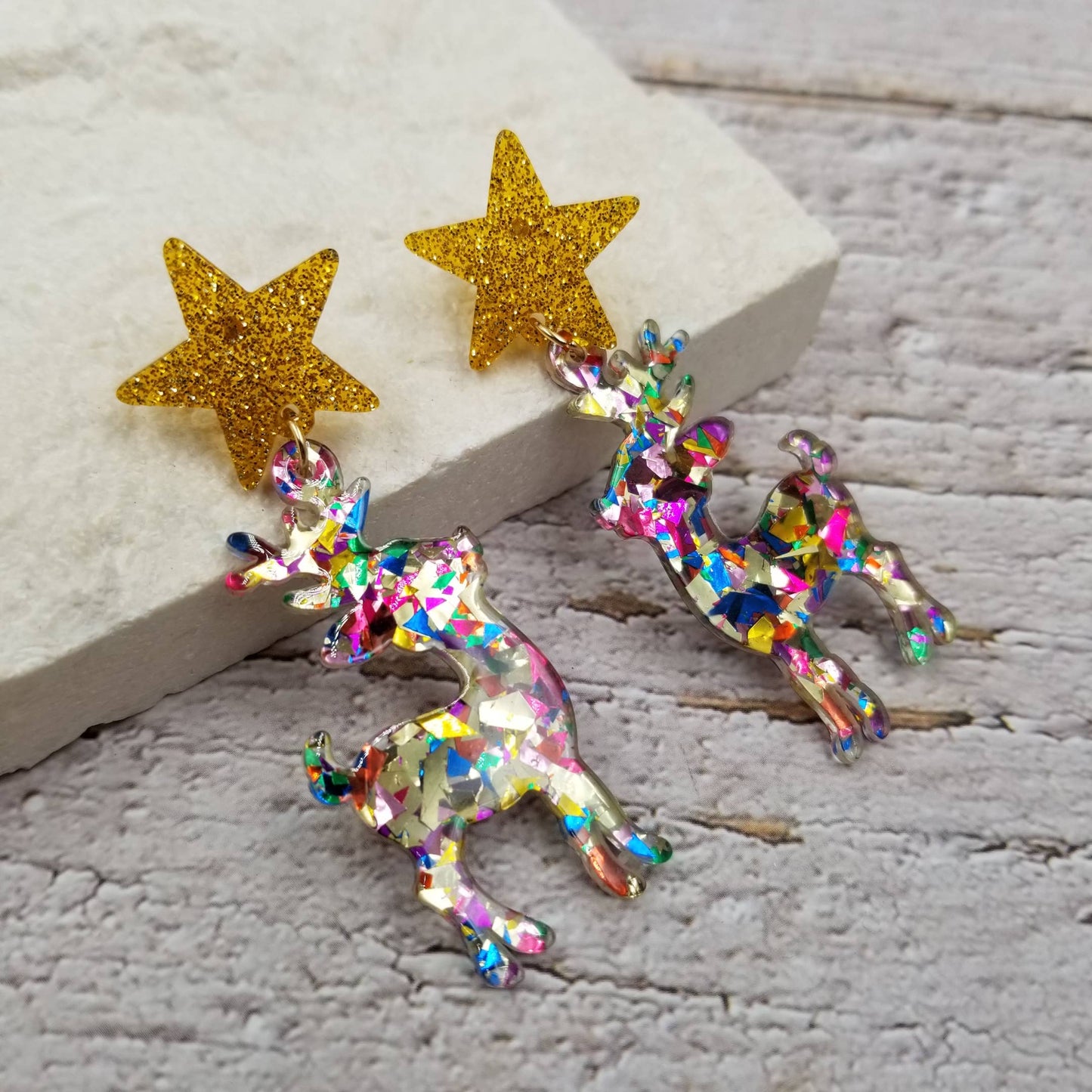 Christmas Confetti Reindeer Earrings