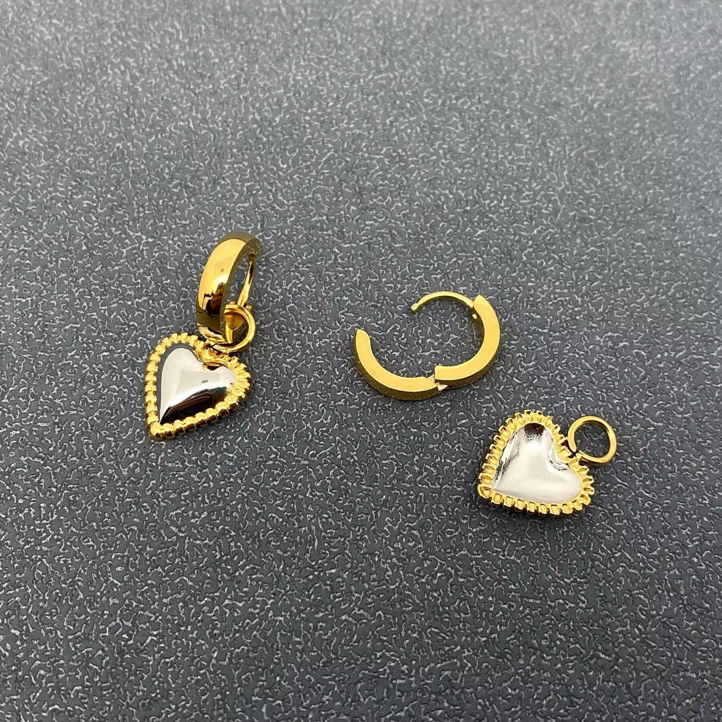 Two Tone Heart 18K Gold Plated S.Steel Huggie Earrings