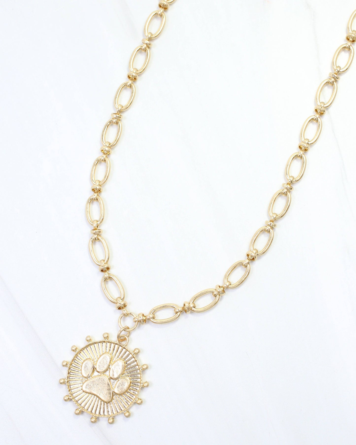 Carmen Coin Necklace Paw Print Worn Gold
