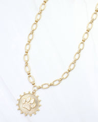 Carmen Coin Necklace Paw Print Worn Gold