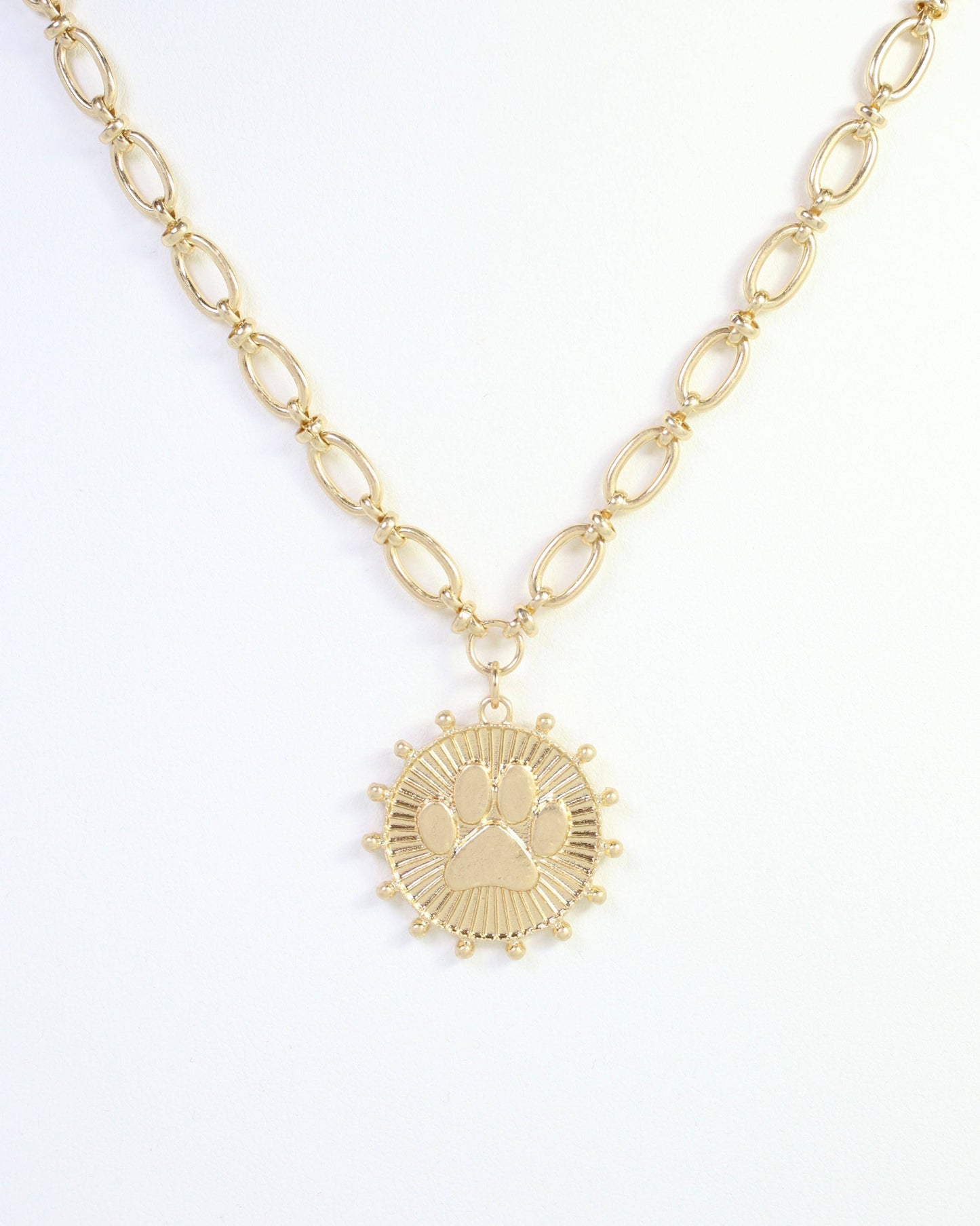 Carmen Coin Necklace Paw Print Worn Gold