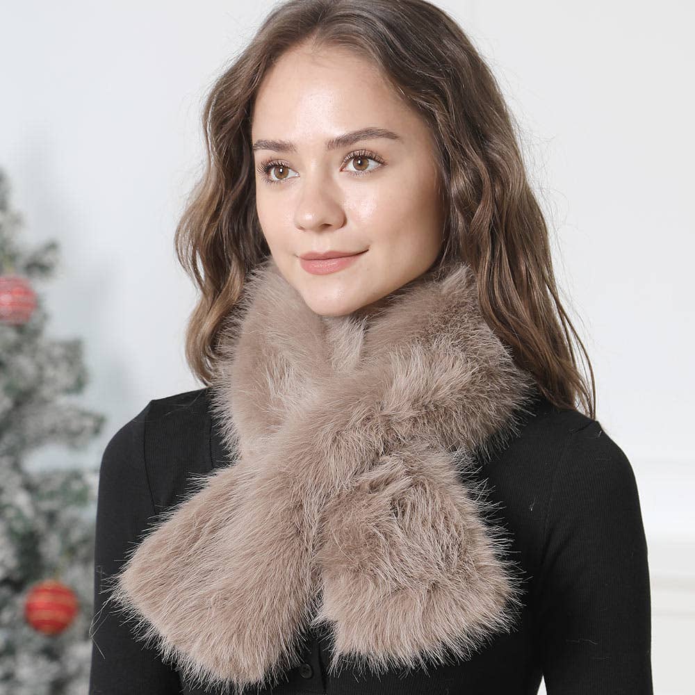 Solid Faux Fur Pull-Through Winter Scarf