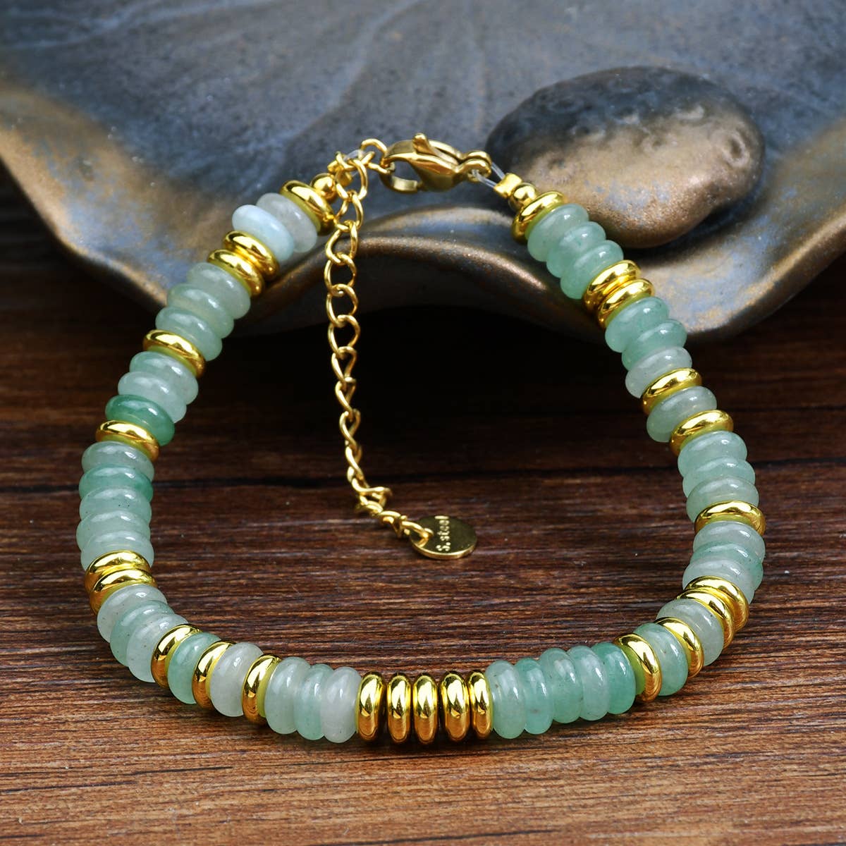 Boho Colorful Stone Beaded Gold Accent Bracelet