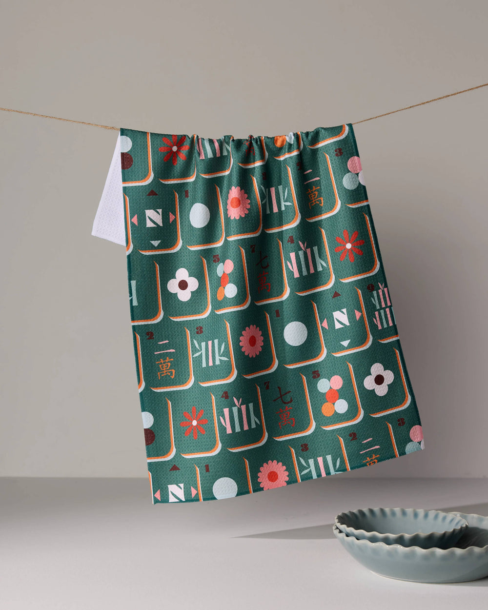 Geometry - Moss Tile Toss Tea Towel - Mahjong