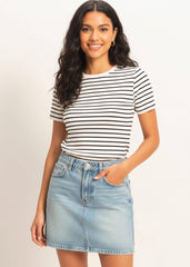 Striped Ribbed Crew Neck Knit Top