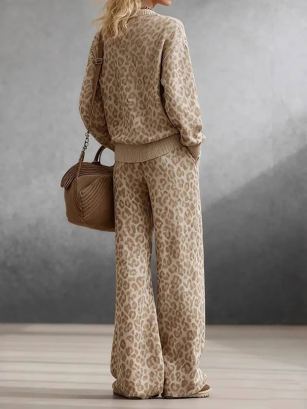Light Brown Long Sleeve Sweatshirt & Wide Leg Pants