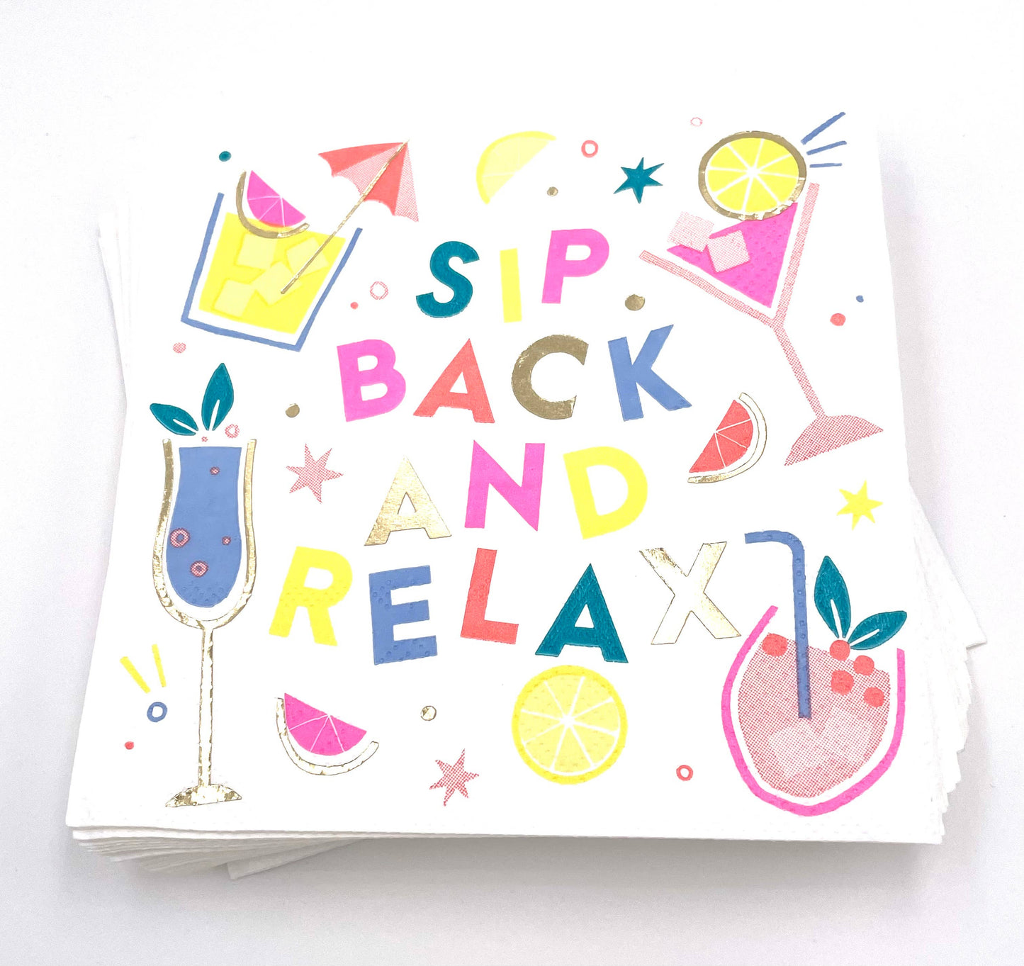 Sip Back and Relax Foil Funny Cocktail Napkins