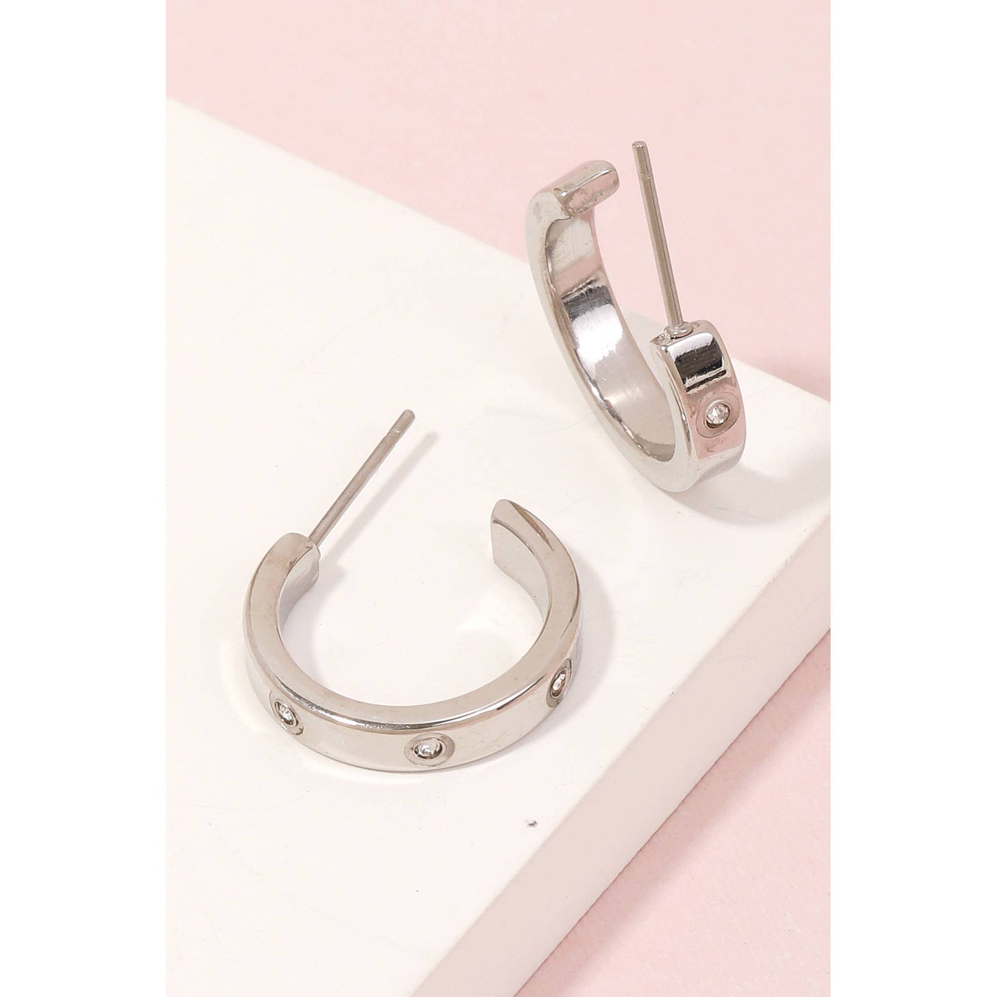 Mini Rhinestone Studded Hoop Earrings
