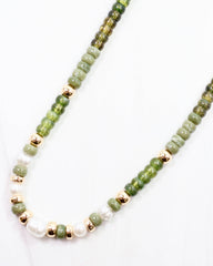 Bowie Bead & Pearl Necklace Olive
