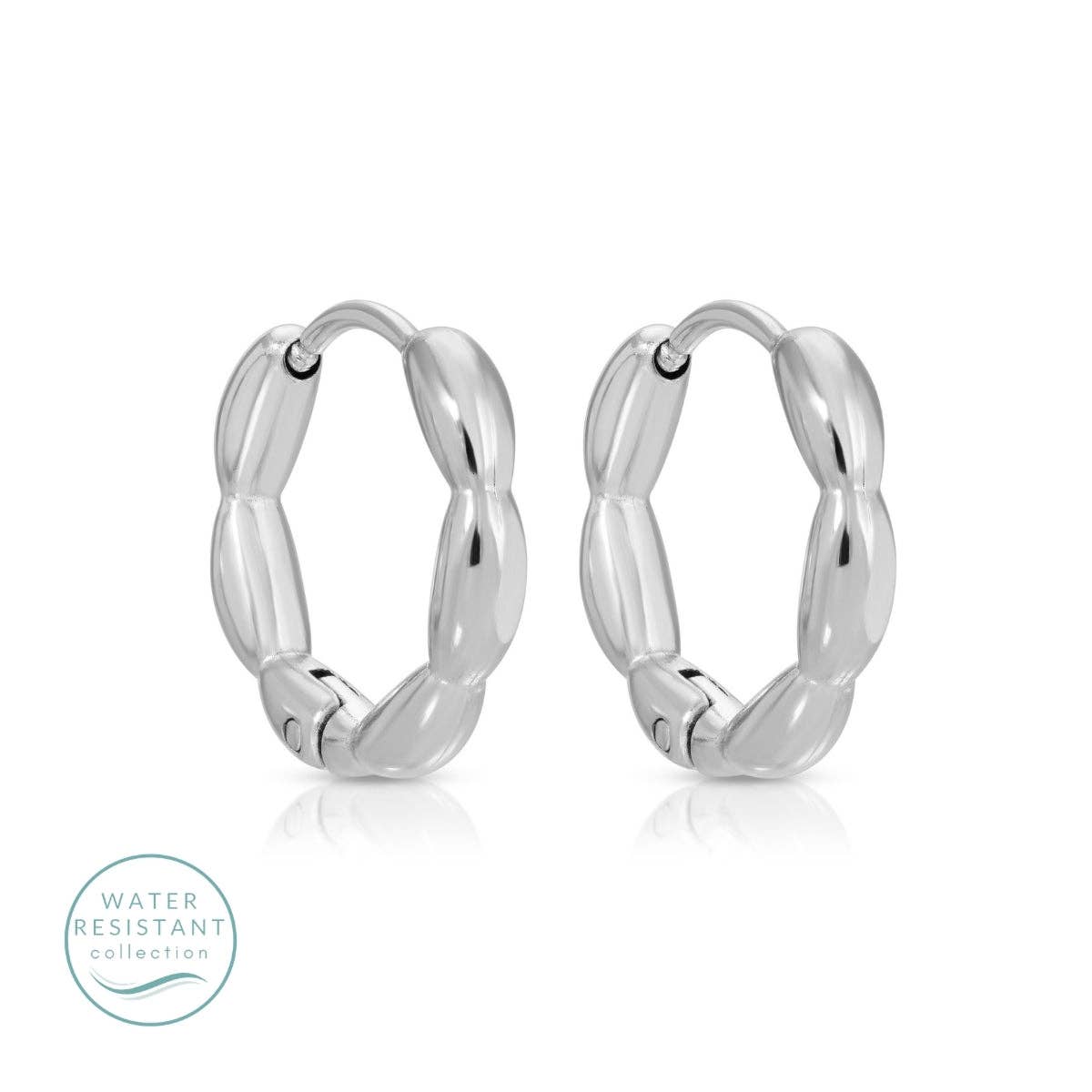 Scalloped Huggie Earrings, Water-Resistant