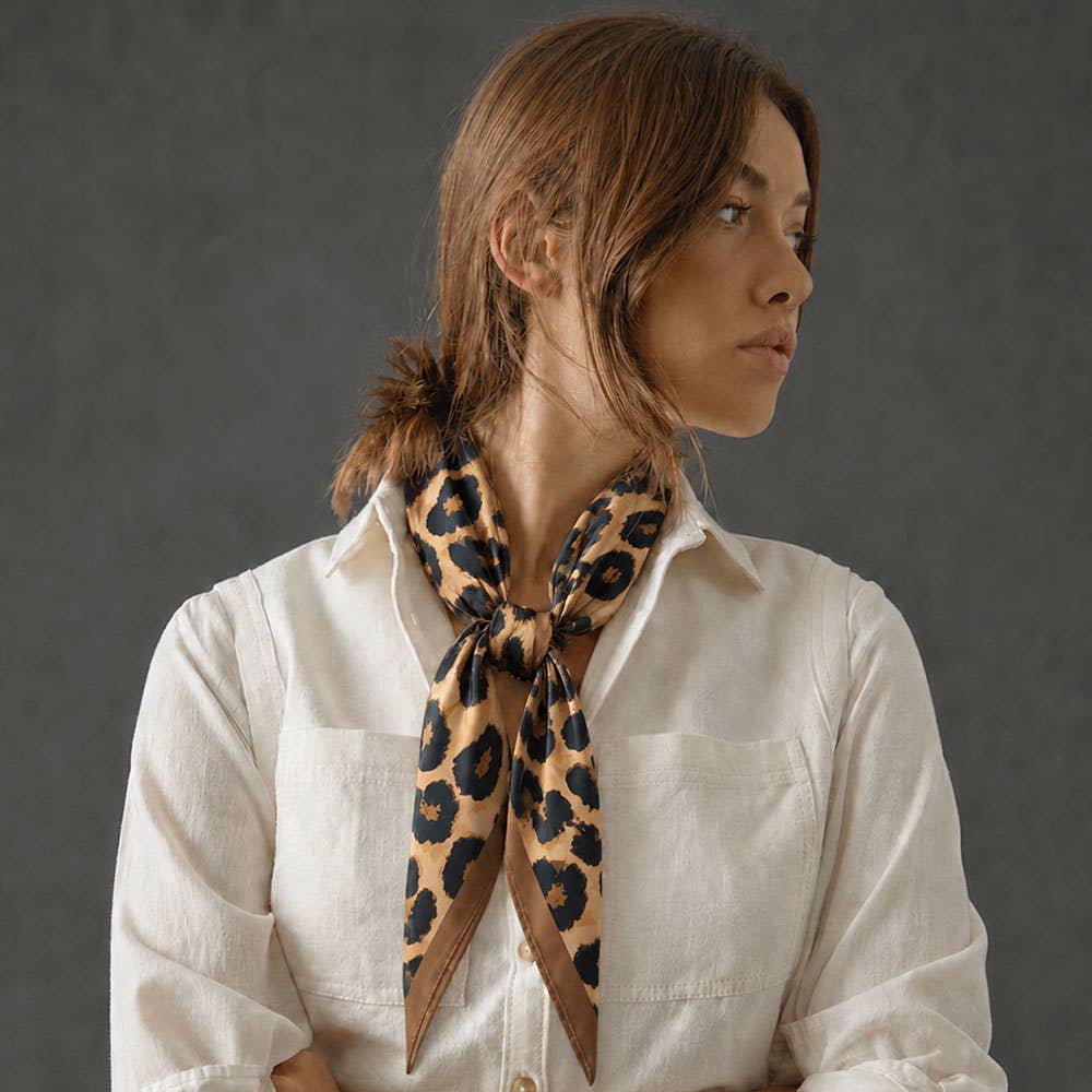 Framed Border Leopard Print Square Scarf