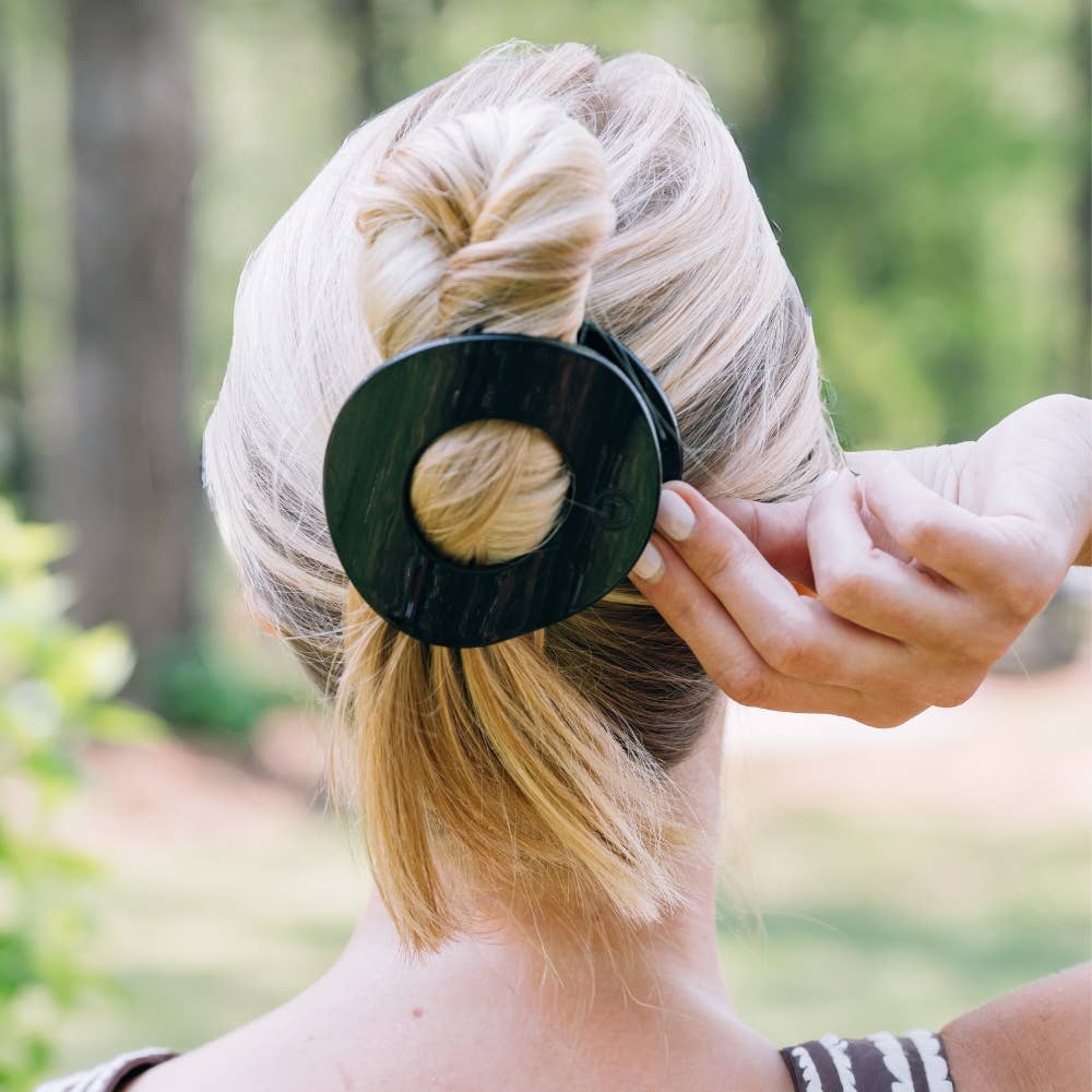 TELETIES - Jet Black | Large | Flat Circle Hair Clip