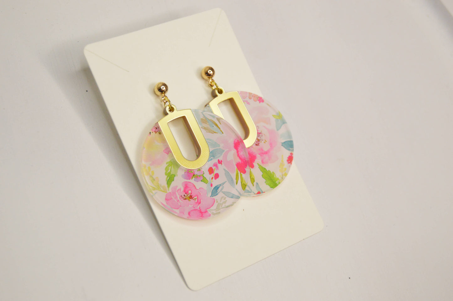 Floral Notch Filled Circle Acrylic Earrings