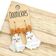 Glittery Bow Ghost Dangle Collection - Halloween Earrings